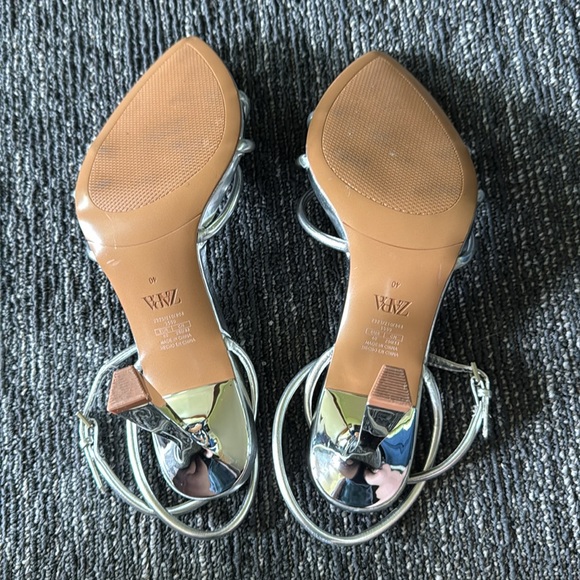 Zara Silver Pointed Toe Strappy Heels Size 40 - Picture 7 of 8